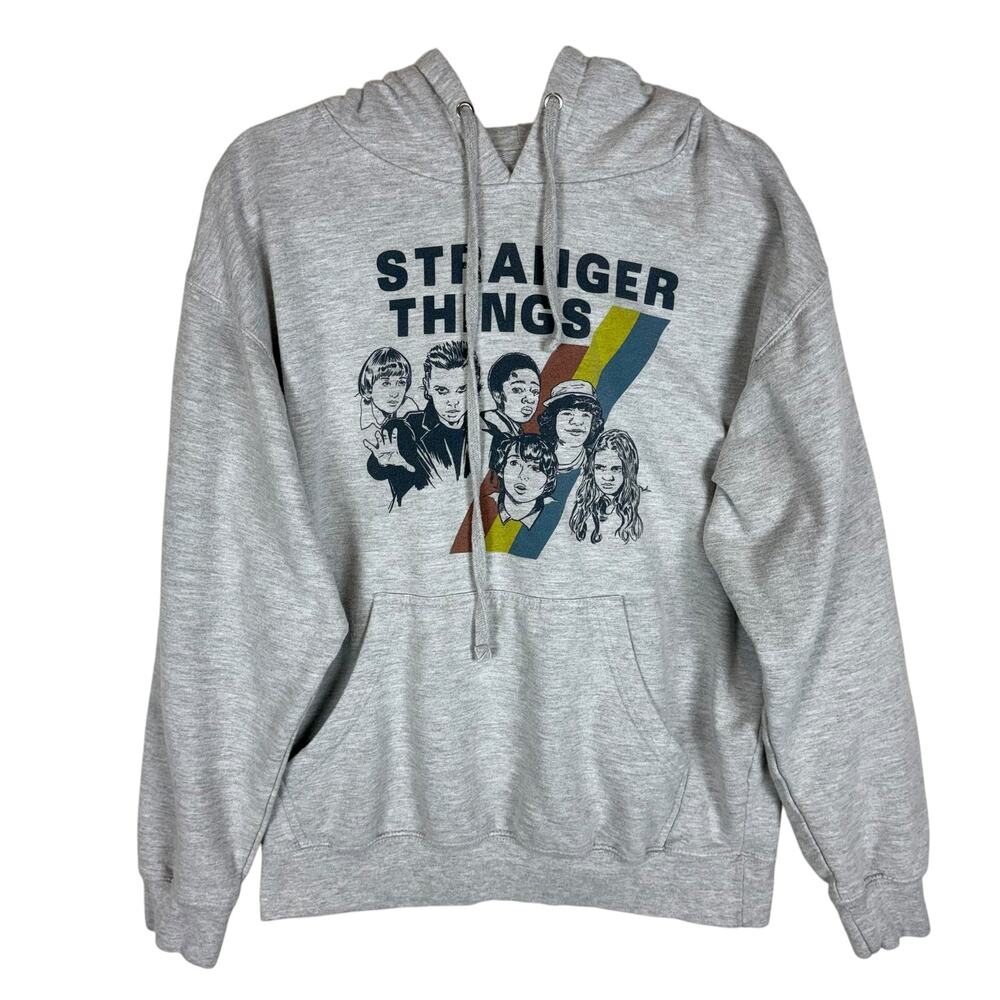 Stranger Things Netflix Hoodie Men Medium Gray‎ Graphic Fleece Lined Long Sleeve